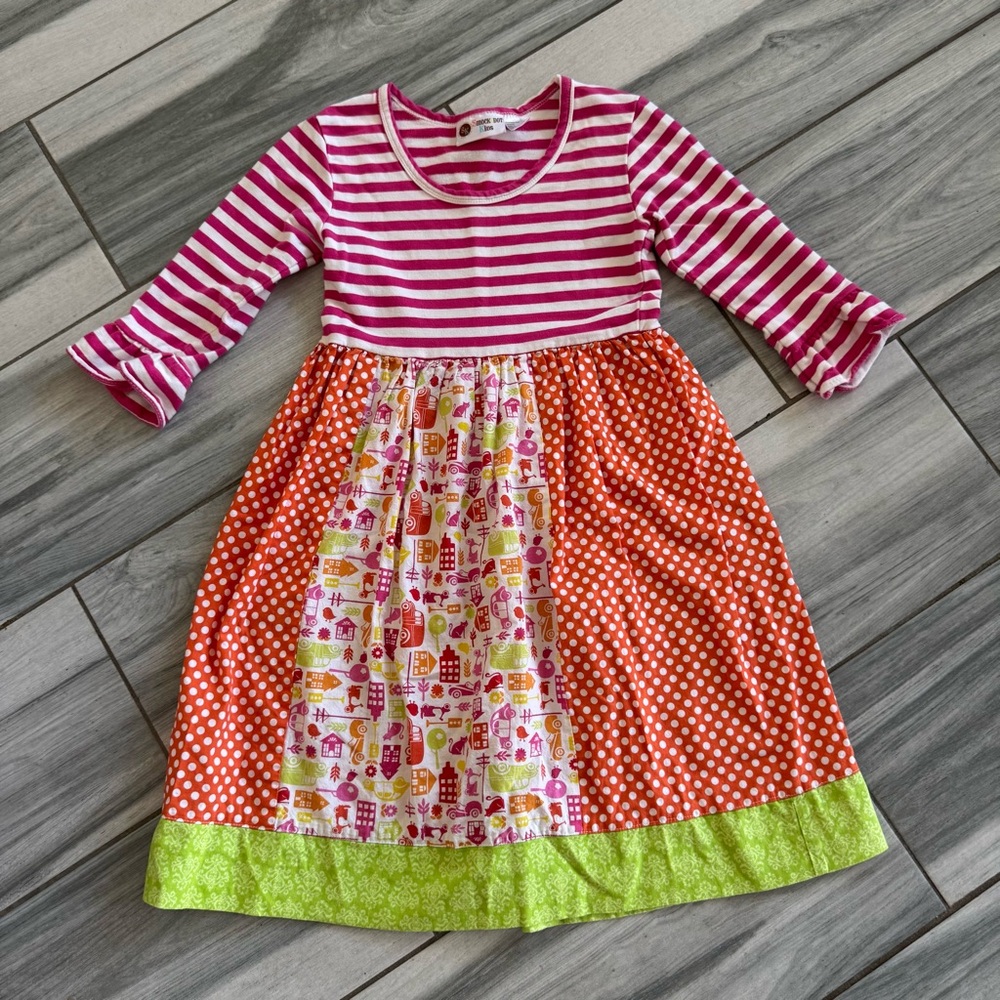 Smockadot Girls Patch Block Dress Size 8 Stripe Polka Dot Paisley